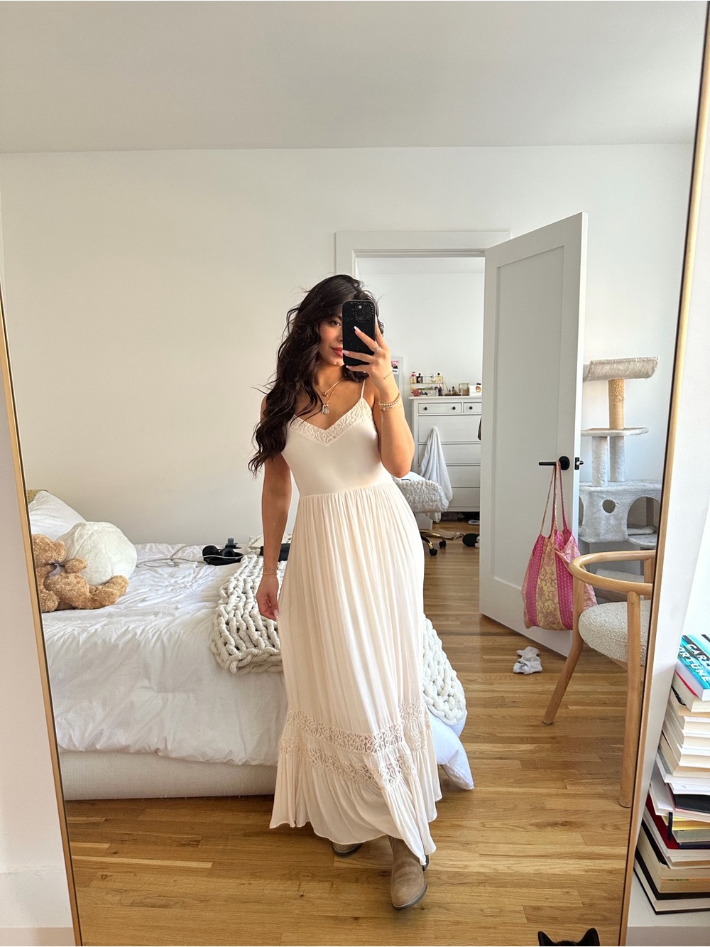 Forever 21 Blush Cream Maxi Slip Dress with Lace Detail